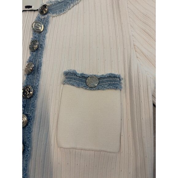 SANDRO ALECIA KNIT AND DENIM MIDI DRESS RIBBED NWOT- SIZE EU- 42/US-MEDIUM - Picture 6 of 14